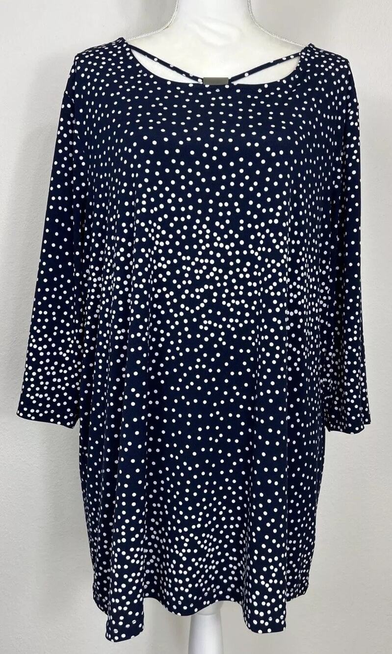 CJ Banks Navy & White Polka Dot Keyhole Blouse Plus Size 2X (20/22) EUC